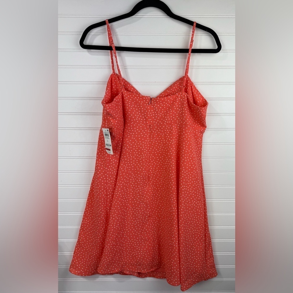 Bar III juniors orange and white spaghetti strap polka dot mini dress. Size L - Picture 2 of 6